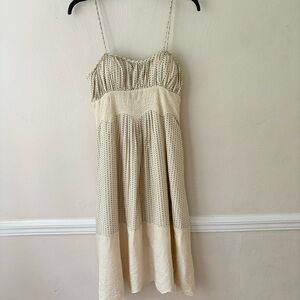 🎁5/$25 Eliza J Cream Cotton Dress Black Polka Dots Eyelet Lace Trim Y2K Style